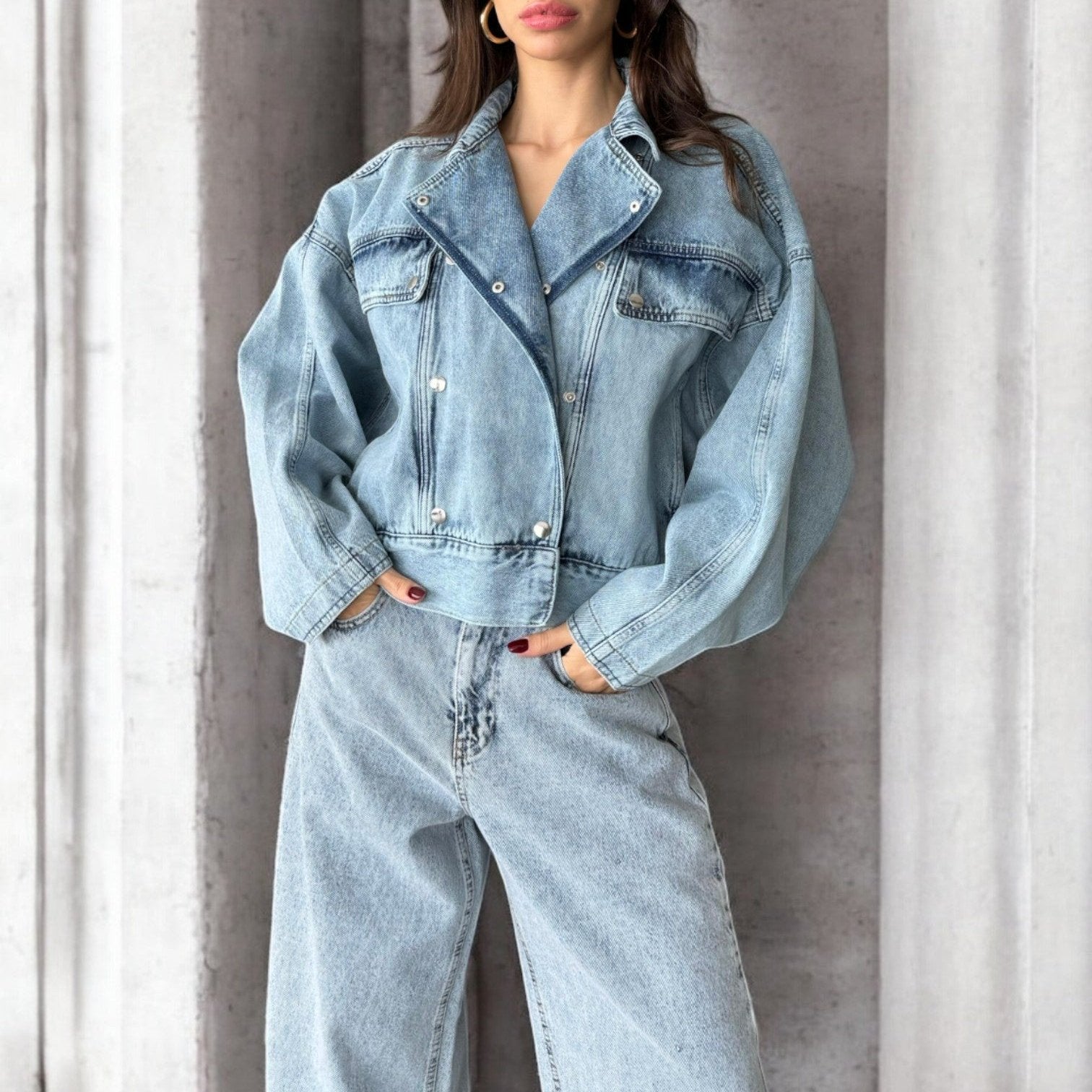 Oversized Double-Breasted Denim Jacket