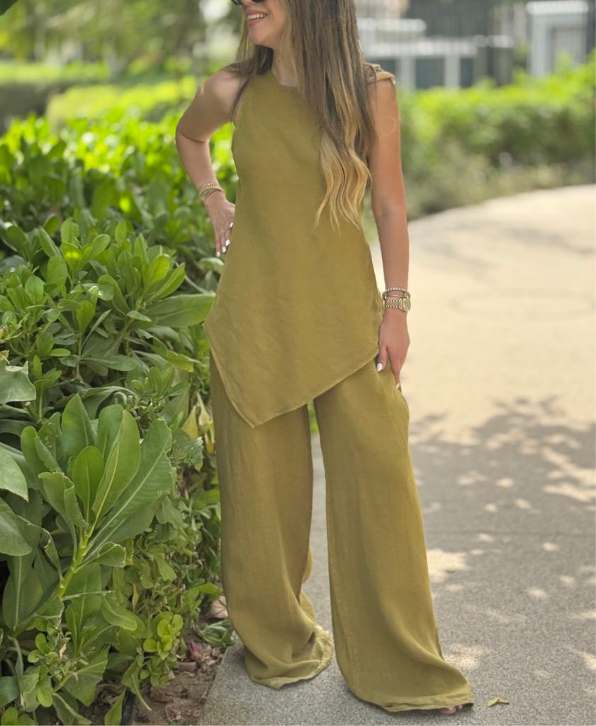 Asymmetric Olive Linen Set