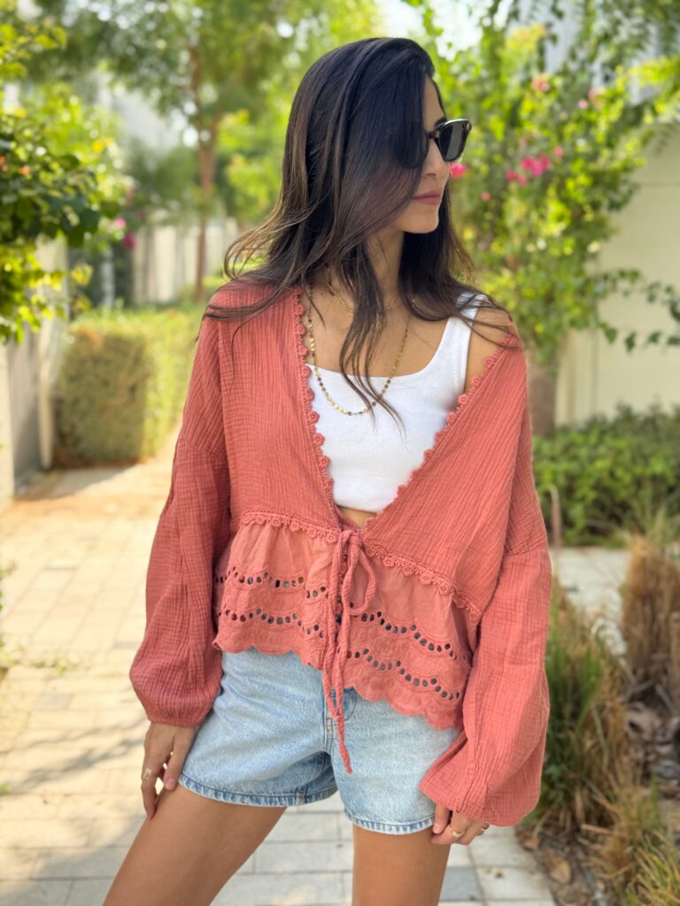 Dusty Rose Shirt with Tie Detail