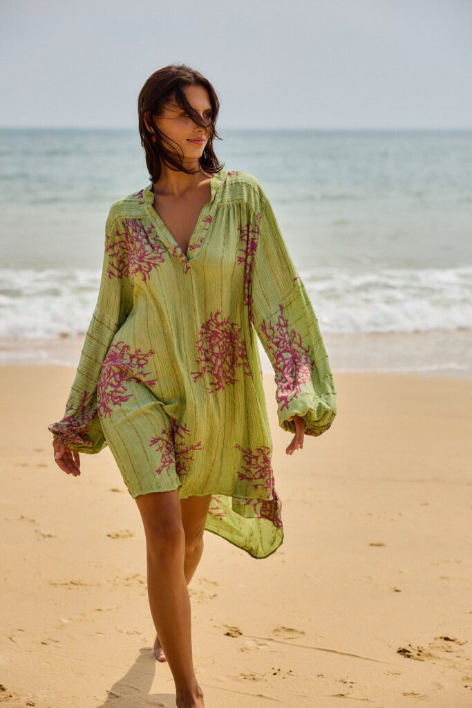 Olive Green Coral-Print Cover-Up