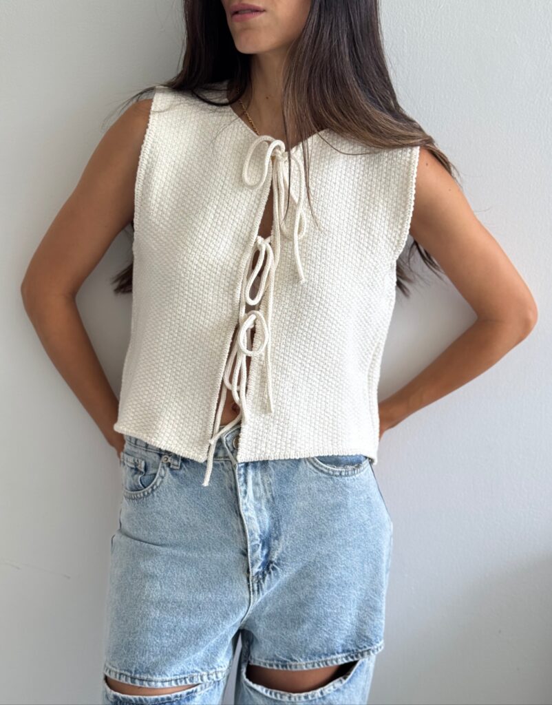 Ivory Knit Tie-Front Vest