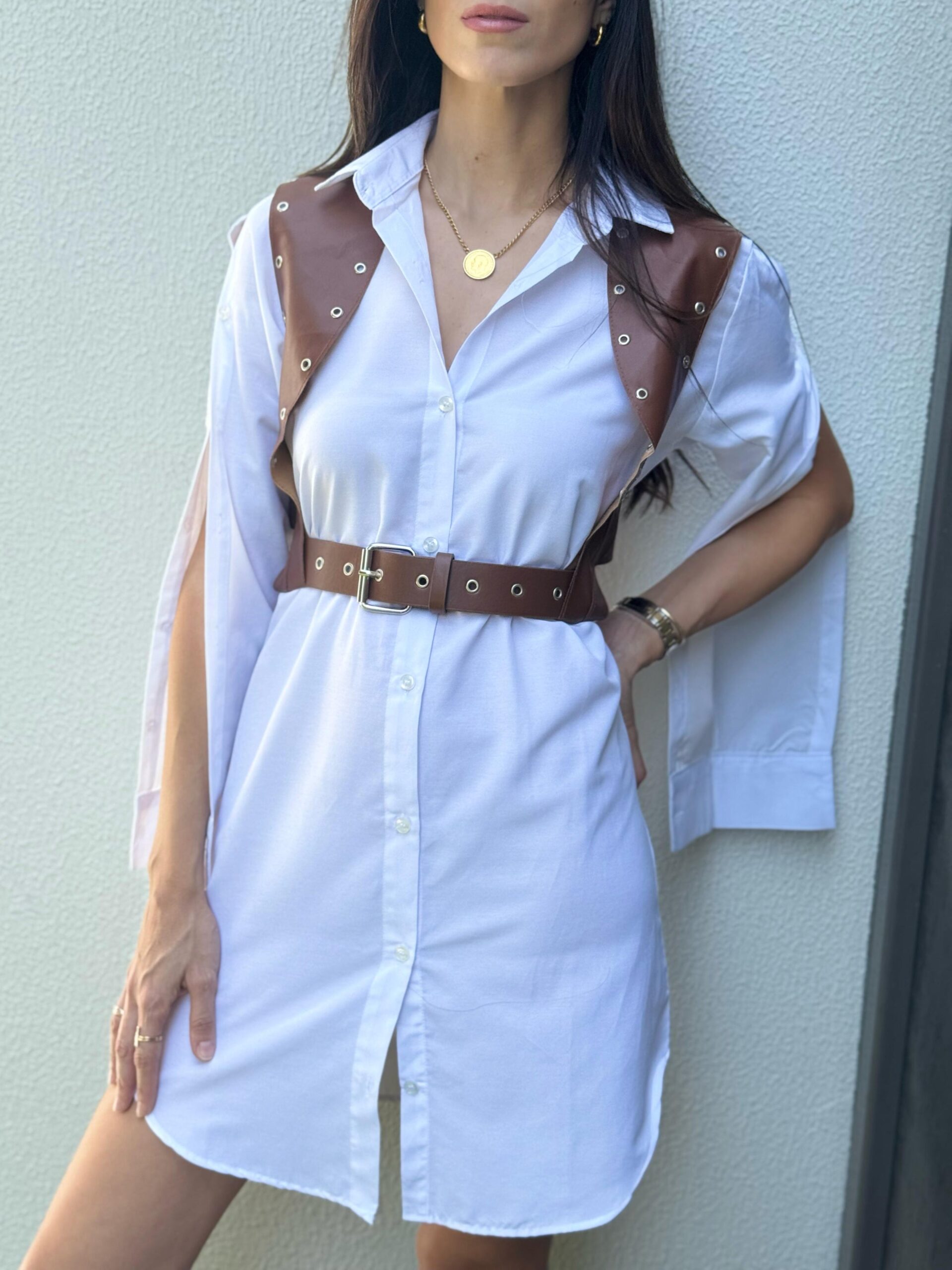 Faux Leather Brown Belt Vest